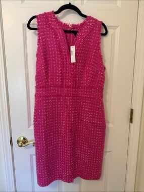 NWT J. Crew Sleeveless Tweed Midi Dress in Hot Pink 12